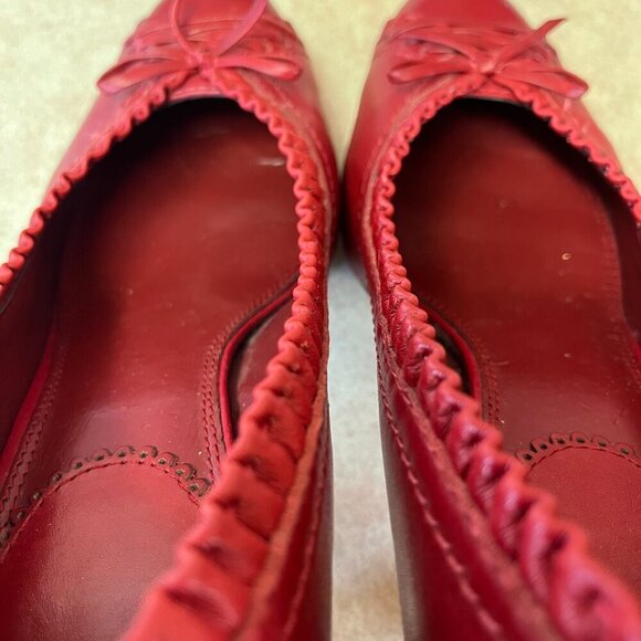 Hilary Radley Red Leather Pumps With Ruffles & Bow - Picture 12 of 16